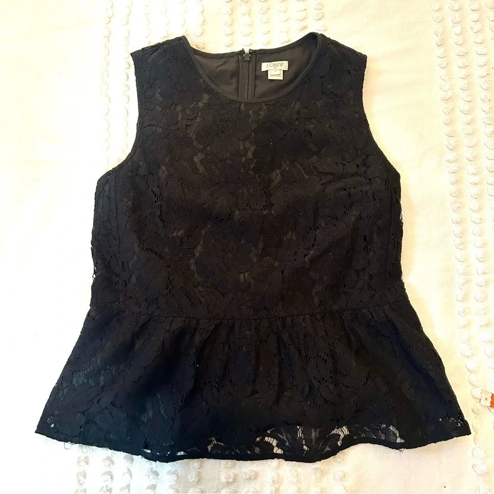 J Crew Women’s Black Lace Peplum Sleeveless Blouse Sz 6